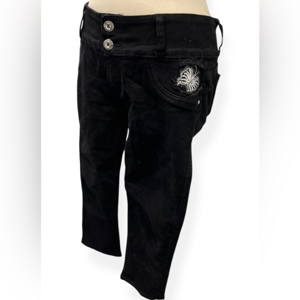Silver Diva Juniors Women Colombian Jeans Black Cropped Butterflies Size 15 NWOT